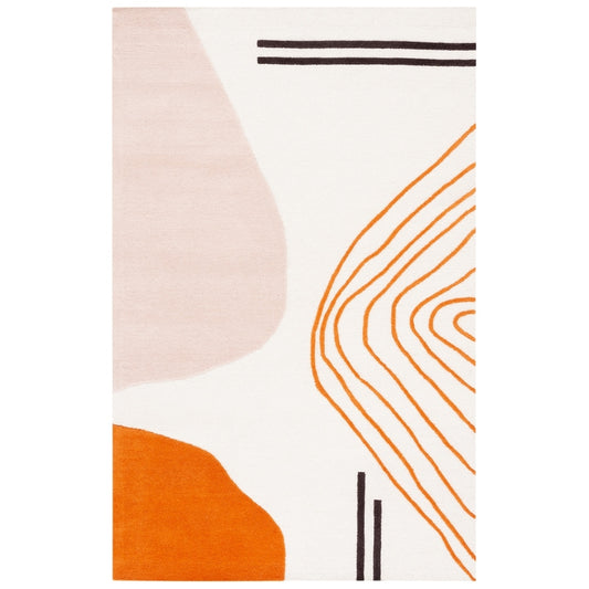 Modern Orange and Beige Abstract Area Rug – Minimalist Geometric Pattern Carpet for Living Room, Bedroom & Office Decor