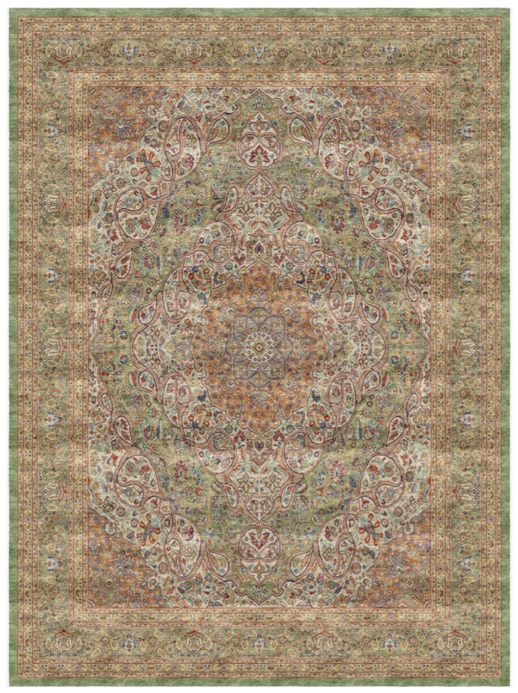 Premium Persian Silk Area Rug | Exquisite Floral Medallion, Elegant Green Tones