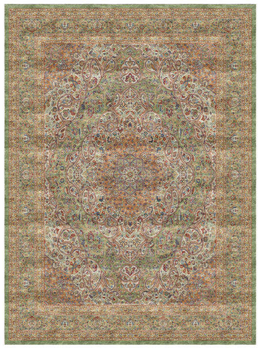 Premium Persian Silk Area Rug | Exquisite Floral Medallion, Elegant Green Tones