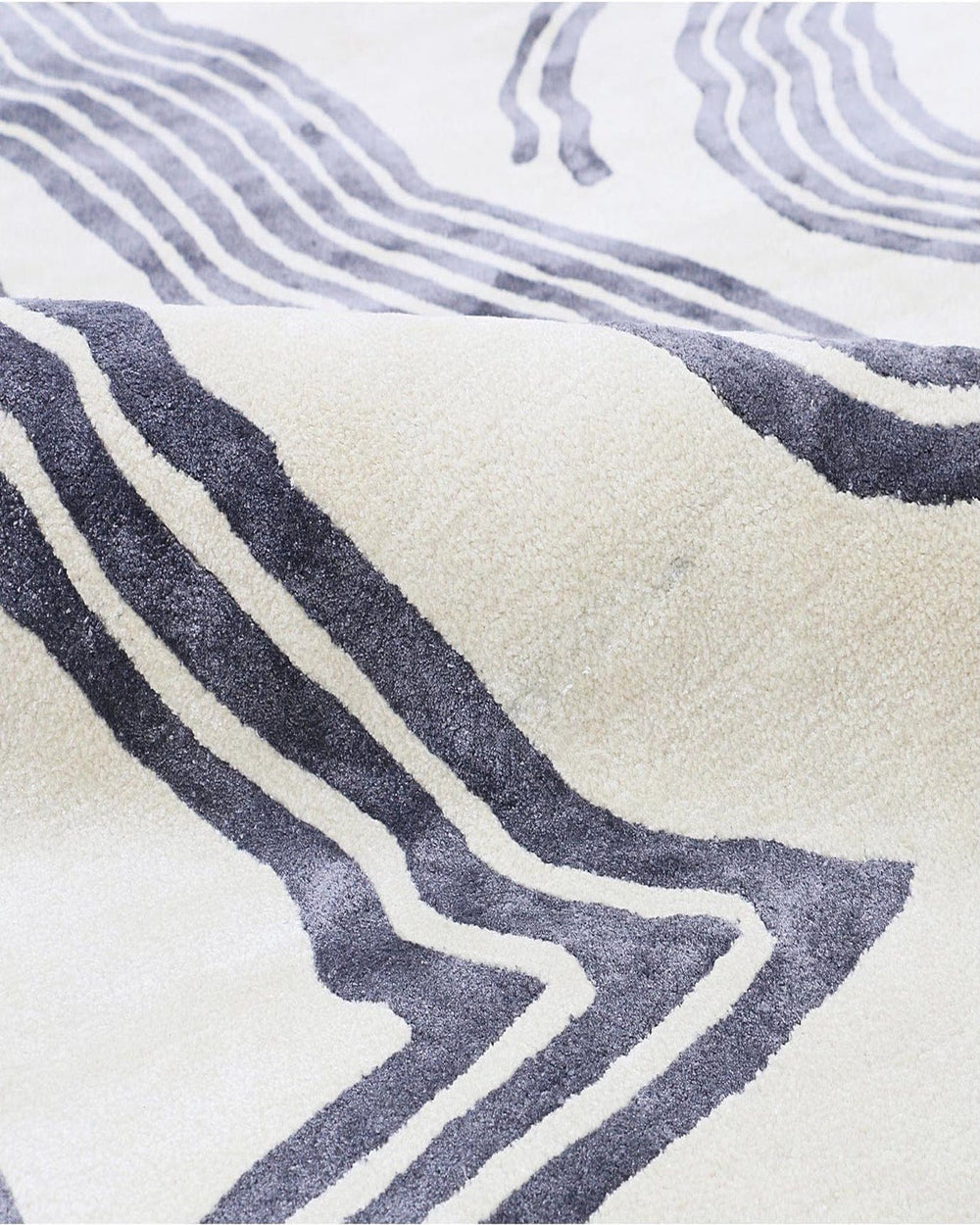 Modern Abstract Hand Tufted Wool Rug, Navy Blue Wave Pattern Rug, Contemporary Area Rug for Living Room, Minimalist Carpet, Luxury Handmade Rug
