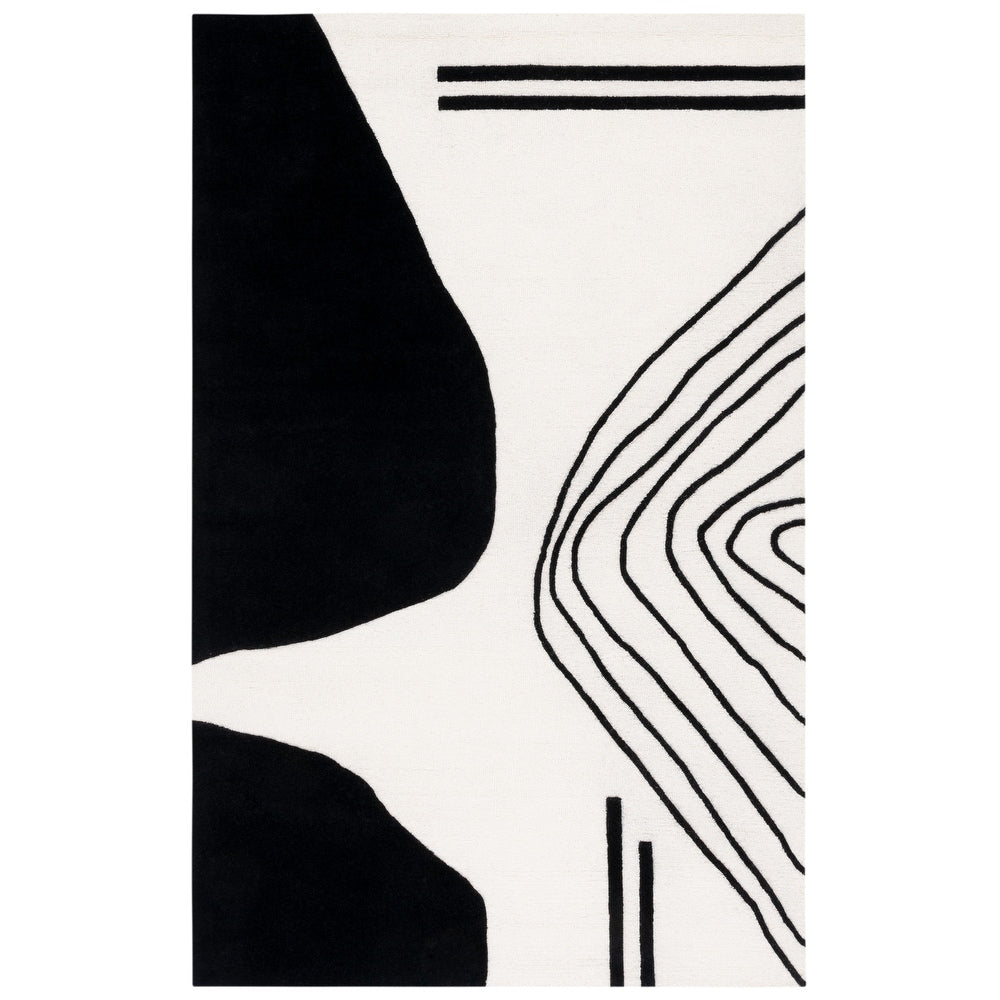 Modern Black and White Abstract Area Rug – Minimalist Geometric Design for Living Room, Bedroom & Office Decor