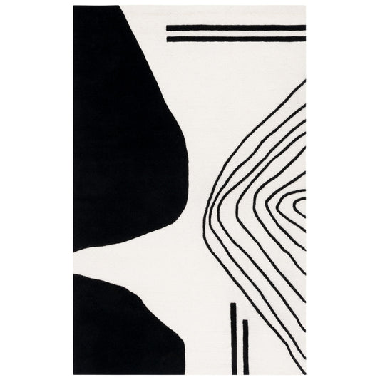 Modern Black and White Abstract Area Rug – Minimalist Geometric Design for Living Room, Bedroom & Office Decor