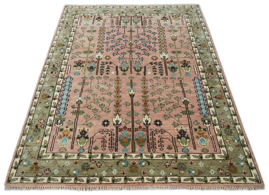 Hand-Knotted Oushak Rug – Vintage Turkish Design, Soft Pastel Wool Area Carpet