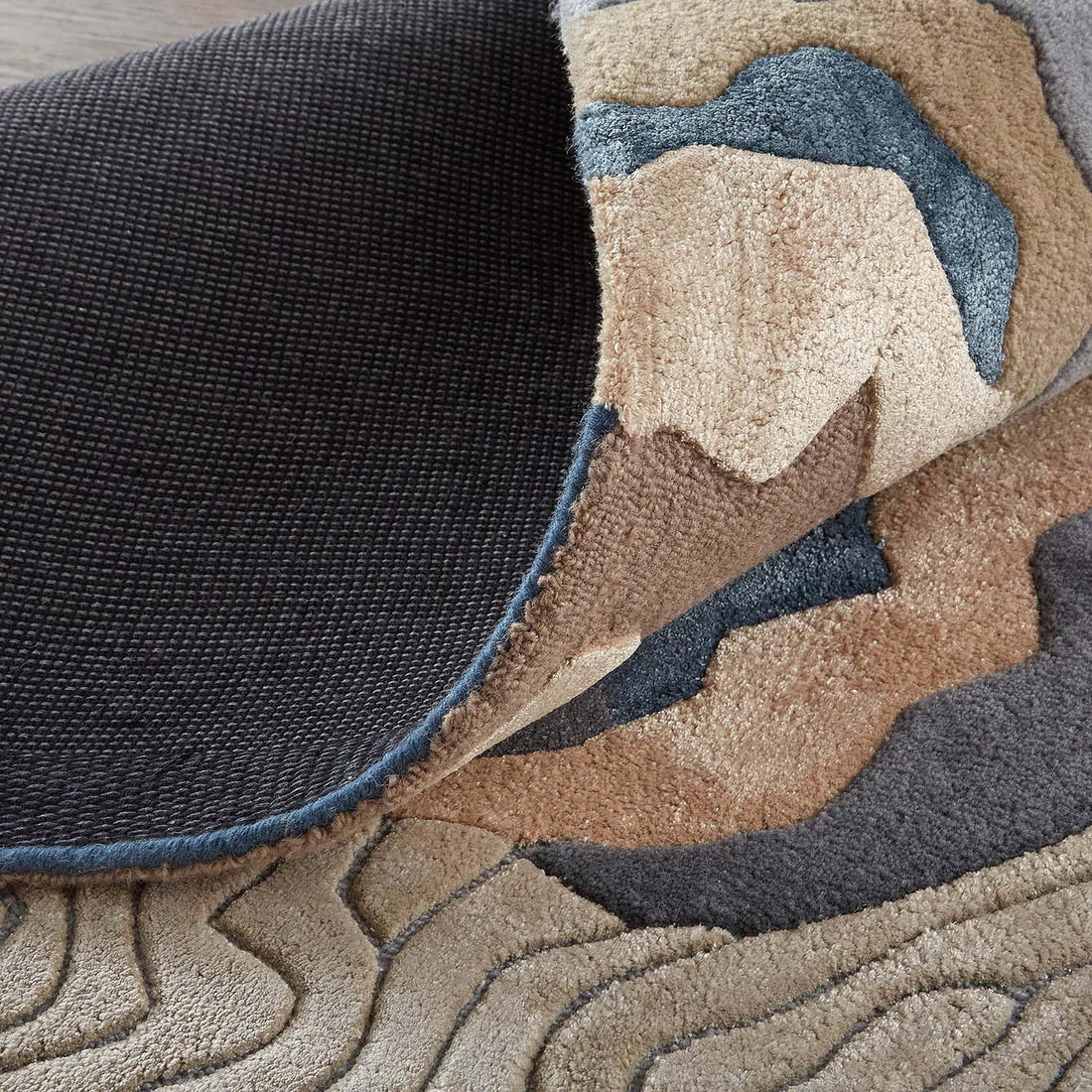 Hand Tufted Abstract Area Rug, Modern Blue Beige Wool Carpet, Luxury Contemporary Living Room Rug, Handmade Designer Floor Rug, Custom Size Home Decor