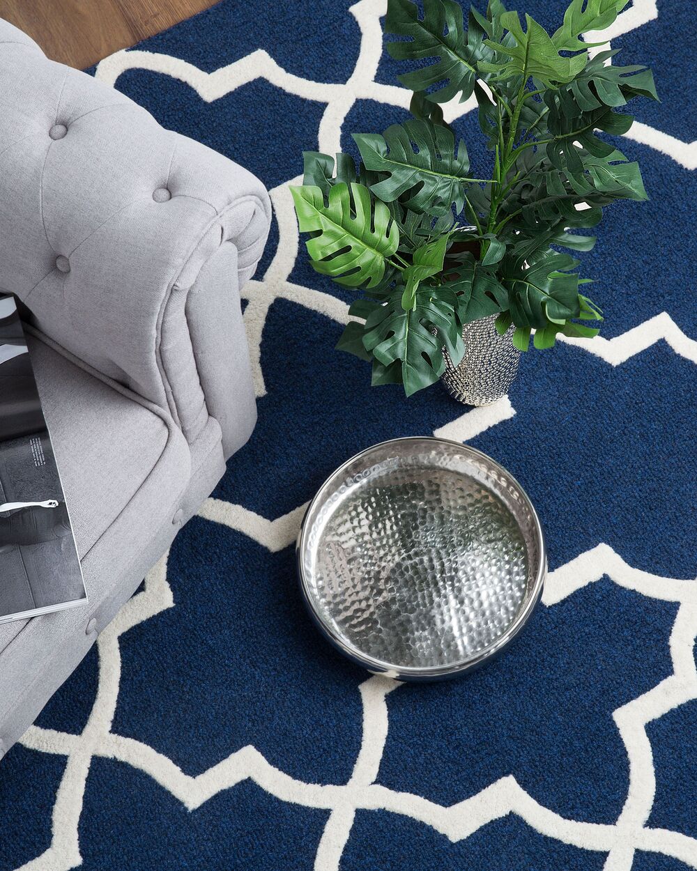 Moroccan Trellis Area Rug – Hand-Tufted Wool Navy Blue & Ivory Geometric Carpet for Living Room, Bedroom, Office & Modern Home Decor