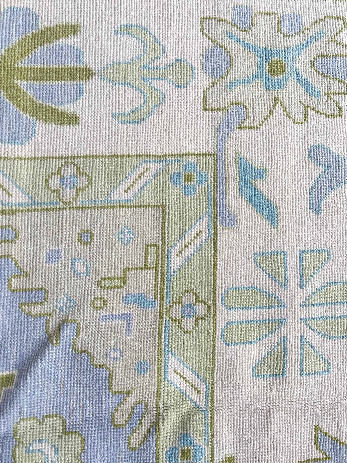 Light Blue & Green Hand Knotted Oushak Rug – Modern Turkish Wool Carpet | Soft Pastel Floral Area Rug for Living Room, Bedroom & Home Decor