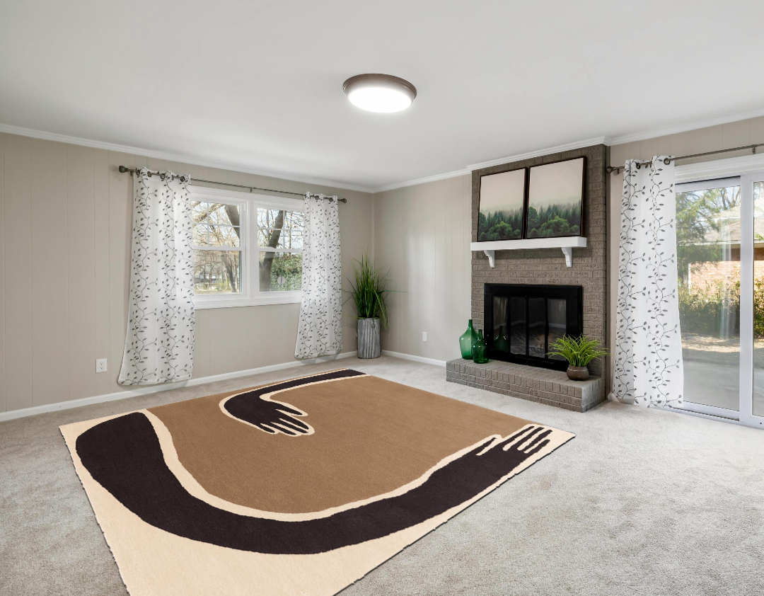 Modern Abstract Hand Design Area Rug – Soft Minimalist Brown & Beige Carpet for Living Room, Bedroom & Home Décor