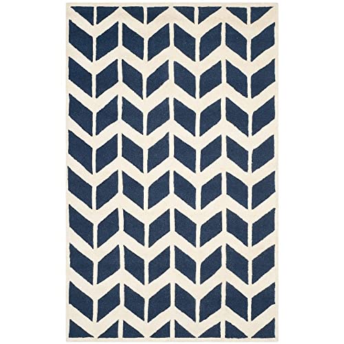 Navy Blue and White Geometric Rug – Modern Diamond Pattern Carpet for Living Room, Bedroom & Home Décor