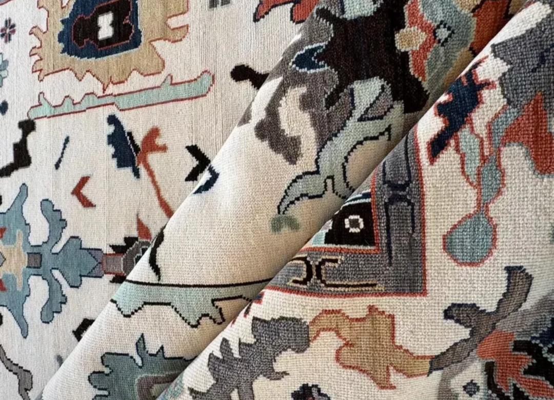 Ivory Oushak Area Rug – Hand Knotted Turkish Wool Carpet for Living Room Décor