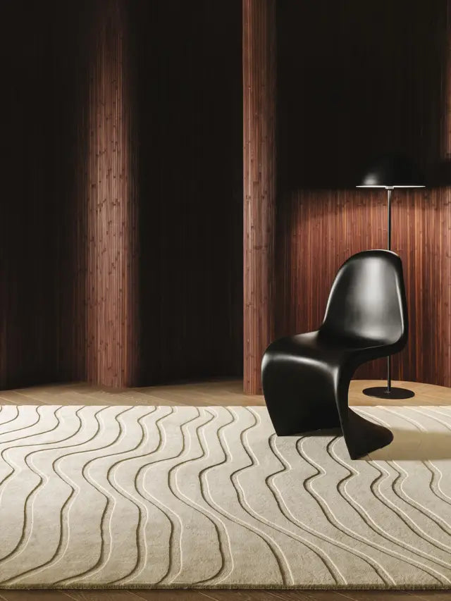 Modern Beige Wave Pattern Area Rug – Minimalist Neutral Carpet for Living Room, Bedroom & Office Décor