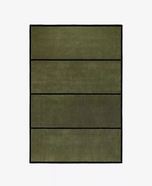 Handmade Olive Green Wool Area Rug – Modern Minimalist Striped Carpet for Living Room, Bedroom & Office