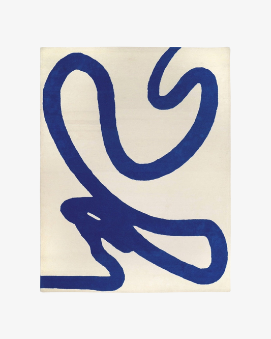 Abstract Blue Line Hand Tufted Wool Rug, Modern Minimalist Area Rug, Contemporary Artistic Carpet, Scandinavian Style Statement Rug for Living Room Bedroom