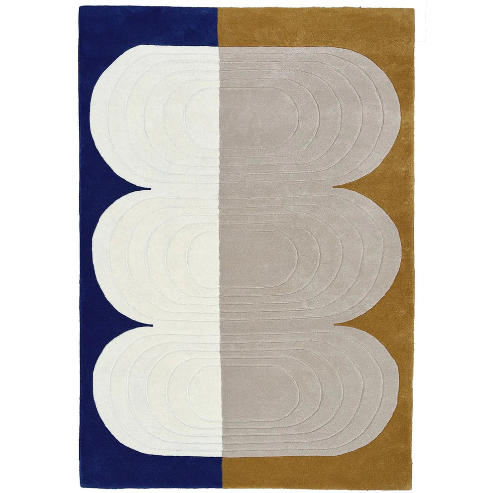 Modern Geometric Area Rug – Blue, Mustard & Beige Contemporary Abstract Carpet for Living Room, Bedroom & Home Décor