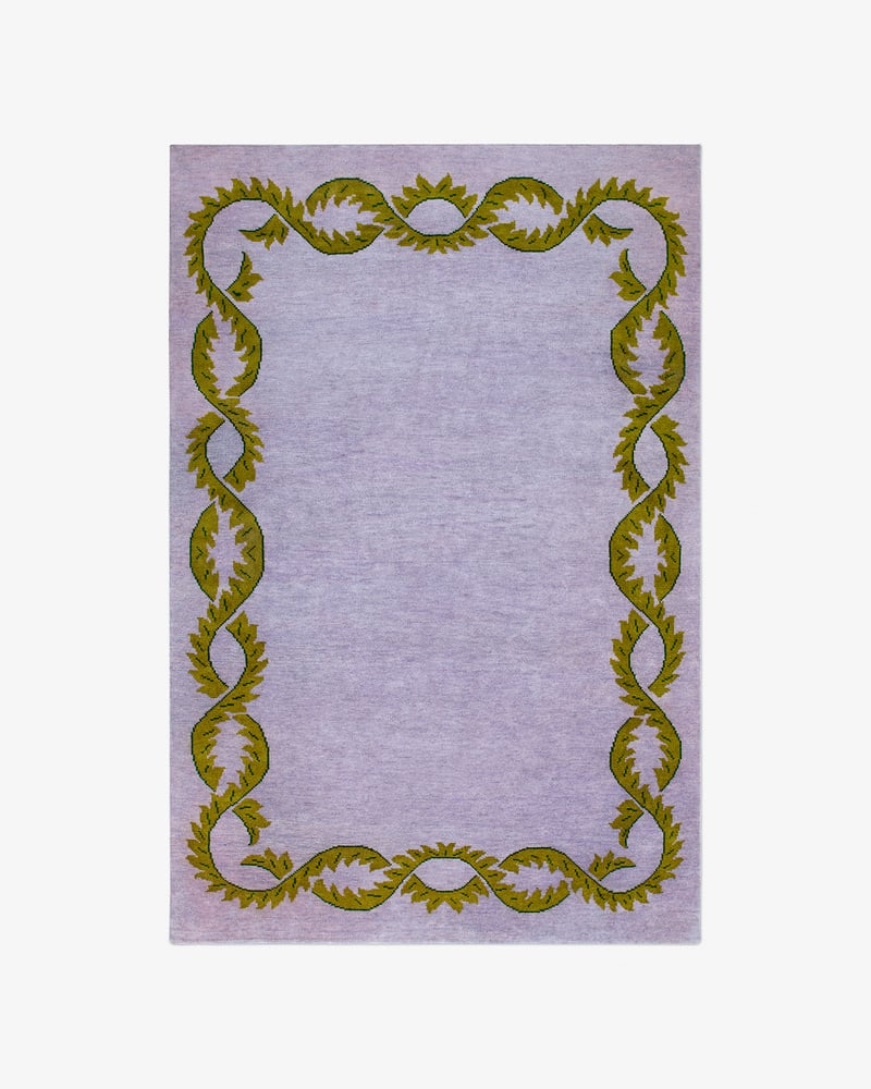 Elegant Olive Green Vine Border Hand Tufted Rug | Floral Botanical Frame Area Rug | Luxury Modern Minimalist Living Room Carpet | Soft Home Decor Accent Rug