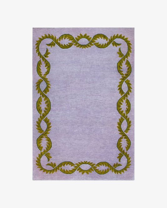 Elegant Olive Green Vine Border Hand Tufted Rug | Floral Botanical Frame Area Rug | Luxury Modern Minimalist Living Room Carpet | Soft Home Decor Accent Rug