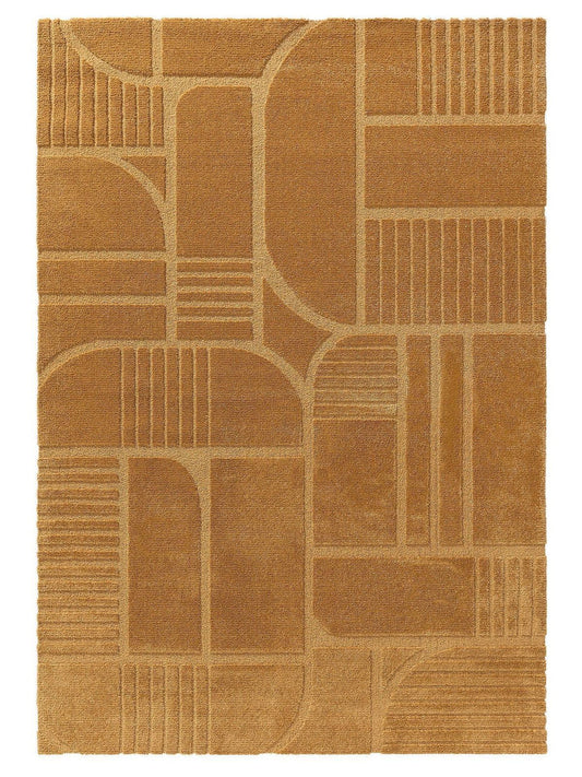 Modern Mustard Yellow Geometric Area Rug – Contemporary Textured Abstract Carpet for Living Room, Bedroom & Home Décor