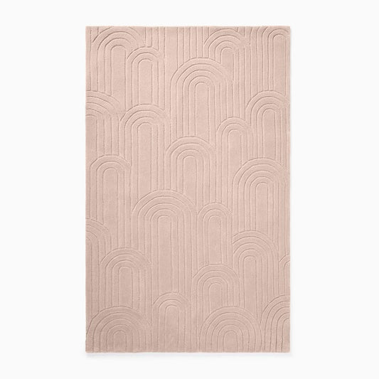 Modern Art Deco Hand-Tufted Rug | Blush Pink Geometric Rainbow Pattern Carpet | Minimalist Textured Area Rug for Living Room & Bedroom