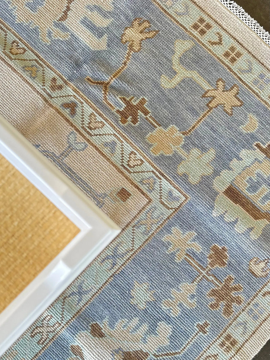 Hand Knotted Oushak Rug – Vintage Turkish Style Carpet | Soft Pastel Oriental Area Rug for Living Room