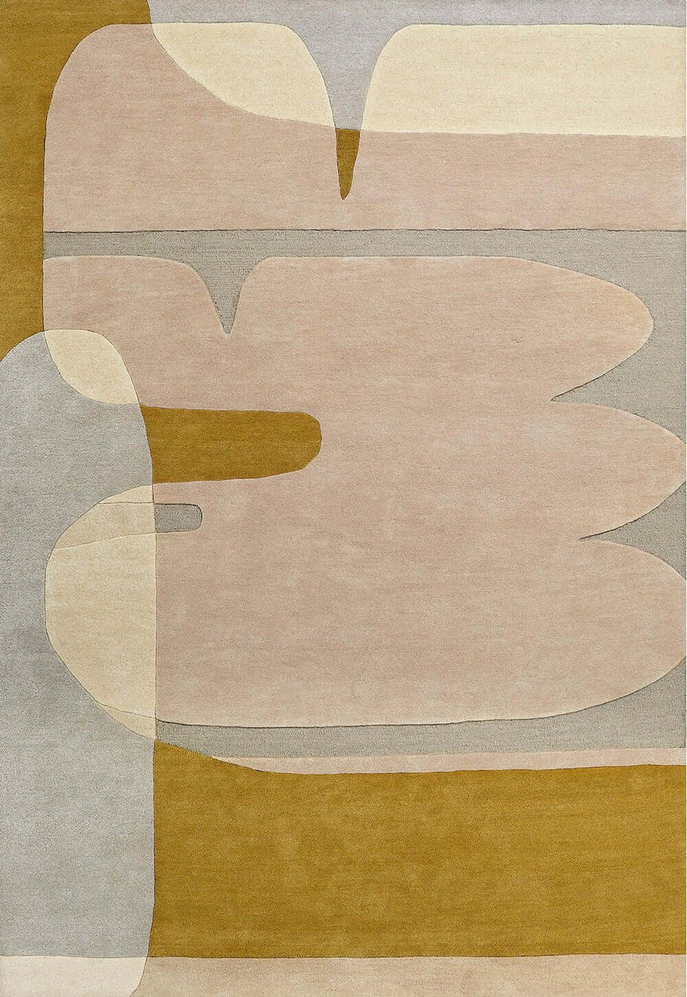Abstract Neutral Hand Tufted Wool Rug – Modern Beige & Mustard Organic Shape Area Rug