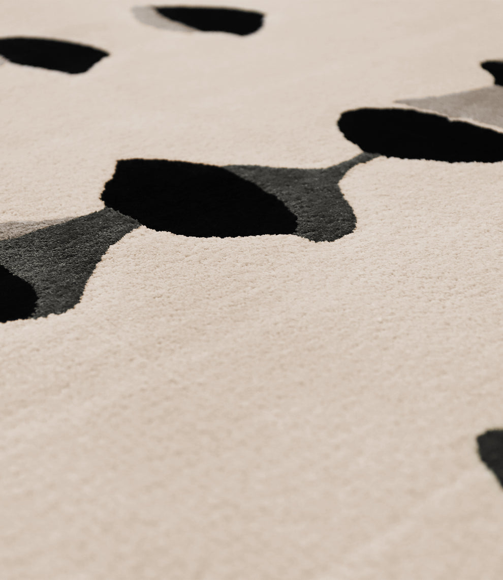 Ivory & Black Abstract Hand Tufted Wool Rug – Modern Scandinavian Area Rug for Living Room & Bedroom