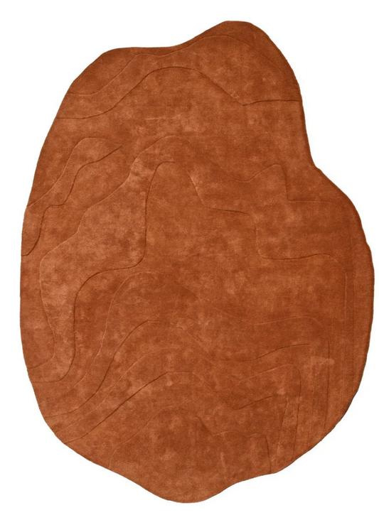Hand Tufted Irregular Abstract Rug – Modern Terracotta Organic Shape Wool Area Rug for Living Room, Contemporary Designer Carpet