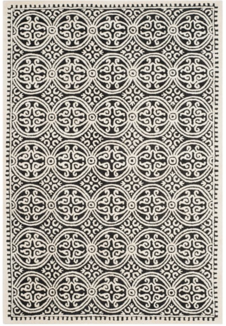 Black & Ivory Area Rug with Bold Geometric Medallion Design – Modern Woven Carpet for Living Room, Bedroom & Home Décor