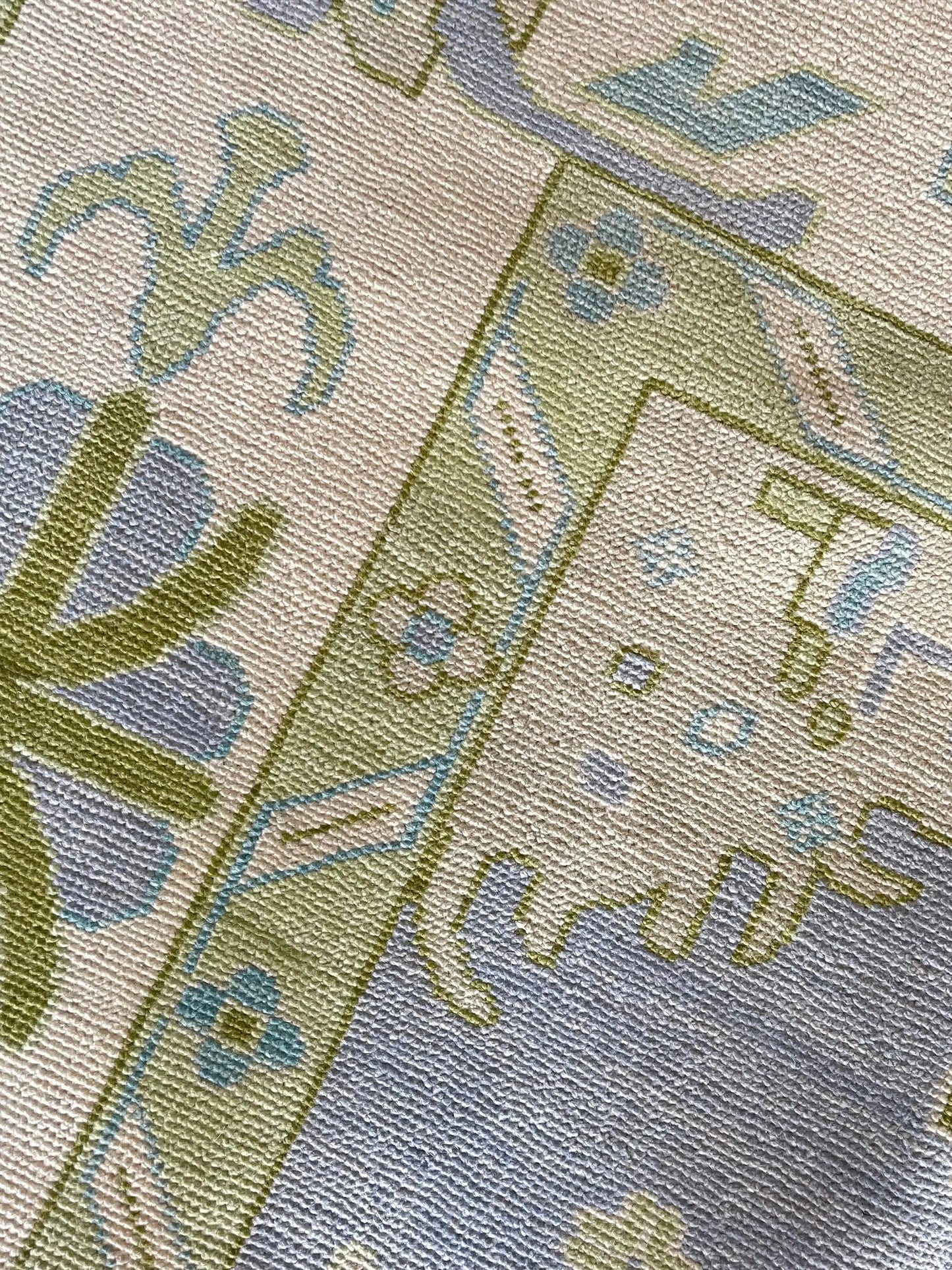 Light Blue & Green Hand Knotted Oushak Rug – Modern Turkish Wool Carpet | Soft Pastel Floral Area Rug for Living Room, Bedroom & Home Decor