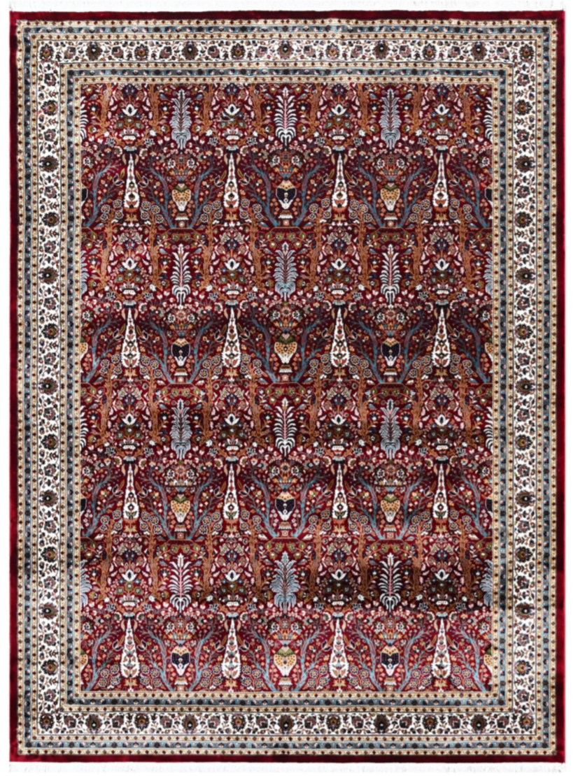 Persian Silk Look Area Rug – Rich Red Traditional Floral Luxury Carpet
