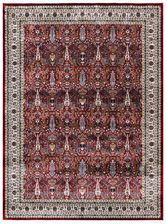 Persian Silk Look Area Rug – Rich Red Traditional Floral Luxury Carpet