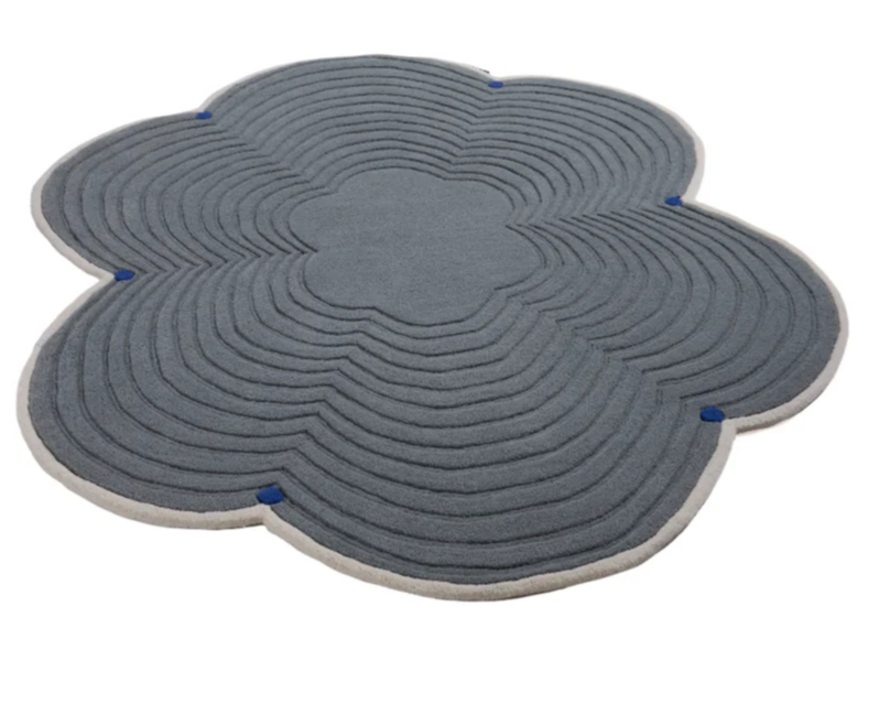 Modern Flower Shaped Area Rug – Hand-Tufted 3D Carved Design in Soft Grey, Contemporary Living Room & Bedroom Carpet