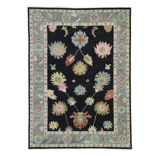 Hand-Knotted Oushak Rug – Luxury Wool Area Rug, Floral Oriental Design for Living Room & Bedroom