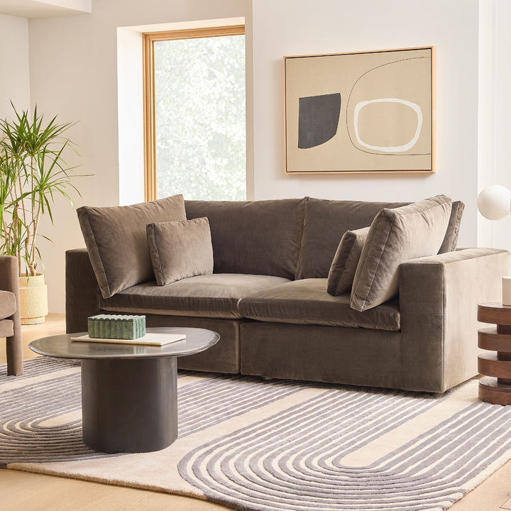 Modern Hand Tufted Wool Area Rug – Scandinavian Geometric Curved Line Carpet, Abstract Minimalist Cream & Grey Rug for Living Room, Bedroom, Nursery, Custom Size Rug