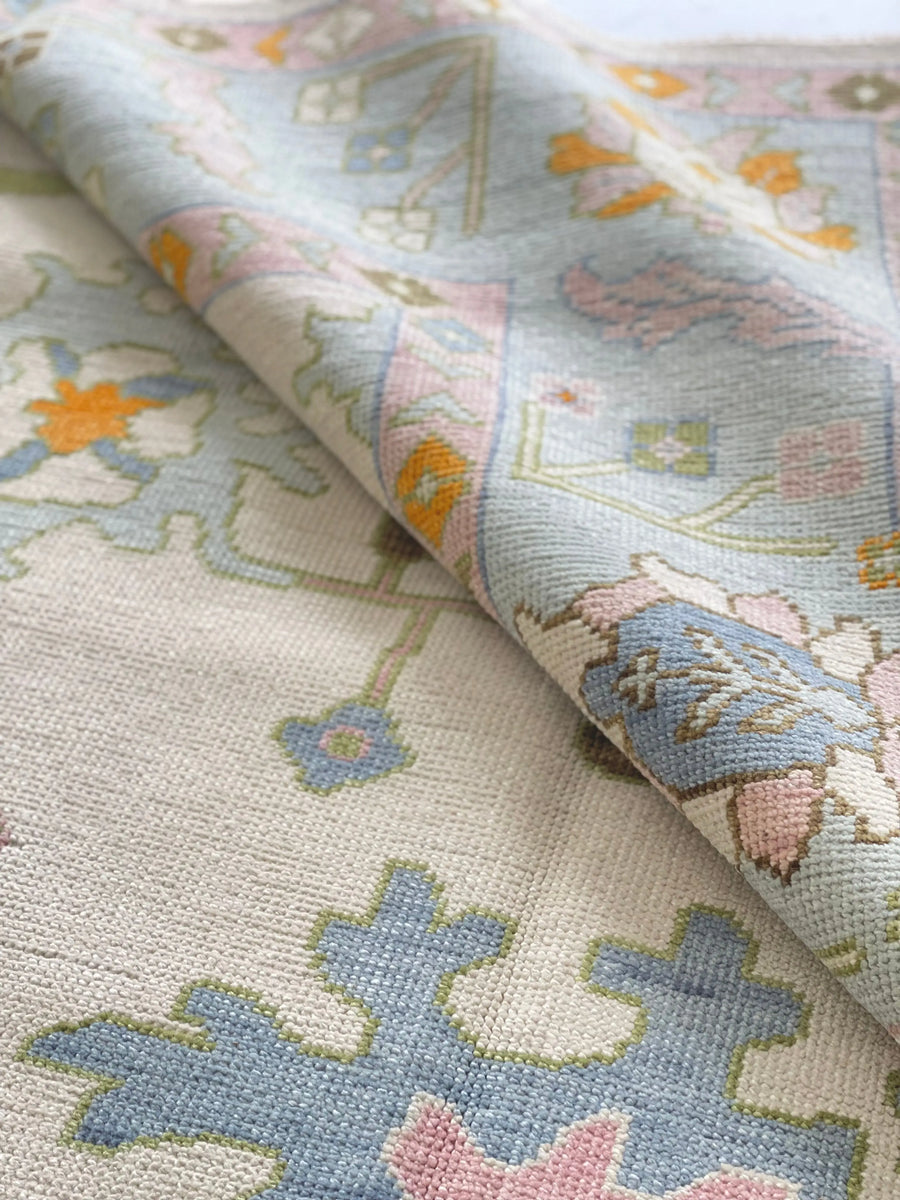 Hand Knotted Oushak Rug – Vintage Turkish Style Wool Area Rug for Living & Dining Room