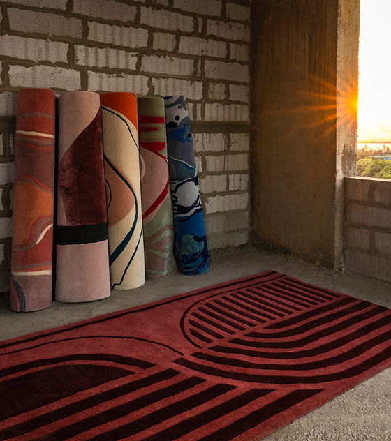 Modern Geometric Hand-Tufted Rug | Luxury Red & Black Abstract Carpet for Living Room & Bedroom Decor