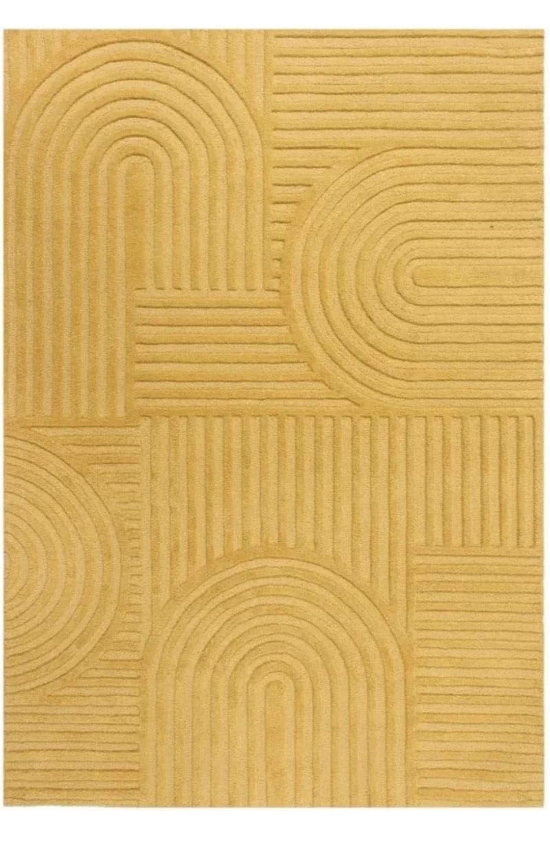 Modern Mustard Yellow Wool Rug – Handmade Geometric Maze Pattern Carpet for Living Room or Bedroom