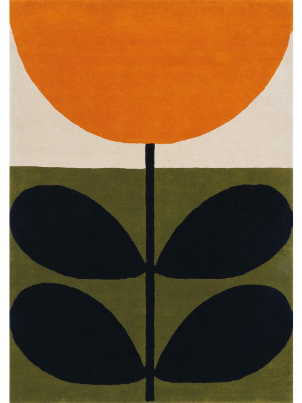 Modern Geometric Flower Rug – Handmade Orange & Black Botanical Design Carpet for Living Room & Bedroom Decor