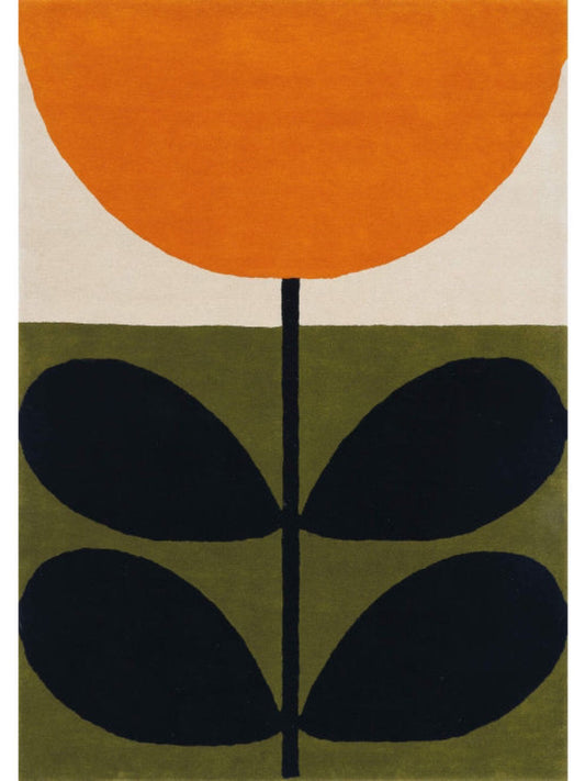 Modern Geometric Flower Rug – Handmade Orange & Black Botanical Design Carpet for Living Room & Bedroom Decor