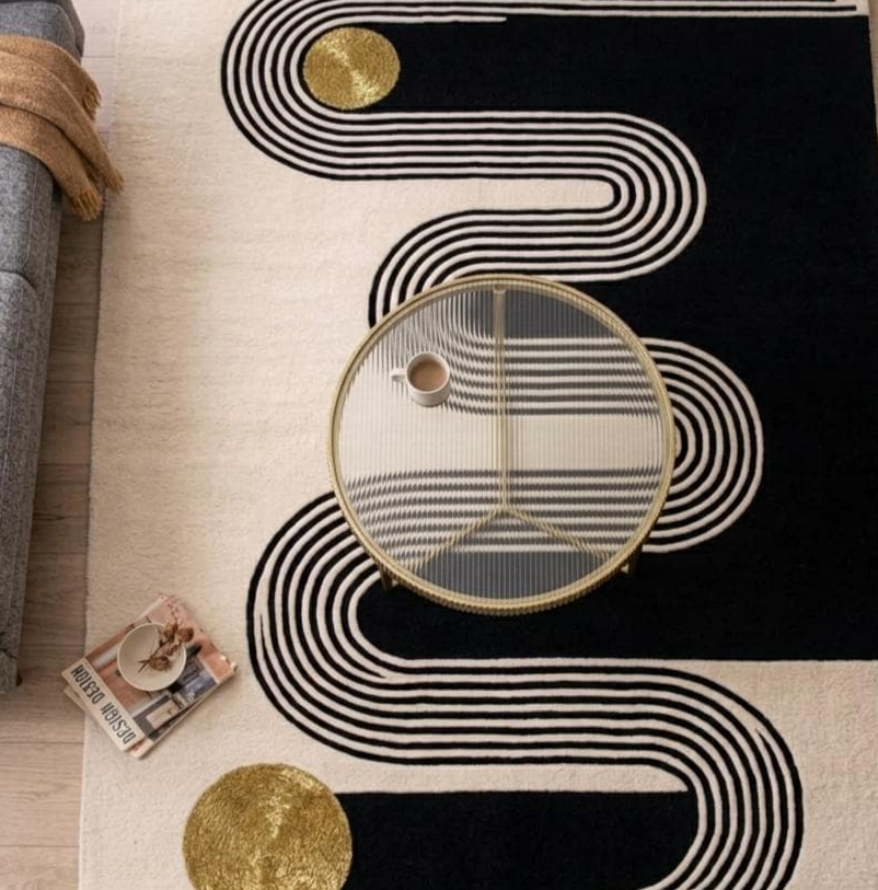 Hand Tufted Abstract Area Rug, Modern Luxury Living Room Carpet, Black Ivory Geometric Rug, Contemporary Designer Floor Rug, Statement Home Decor