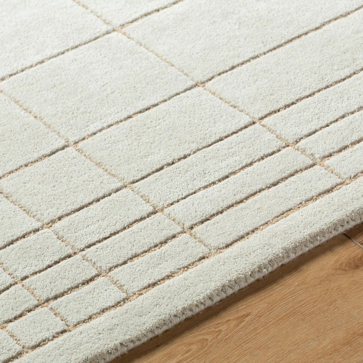 Chic Hand-Tufted Ivory Wool Rug | Delicate Grid Pattern for Minimalist & Modern Interiors