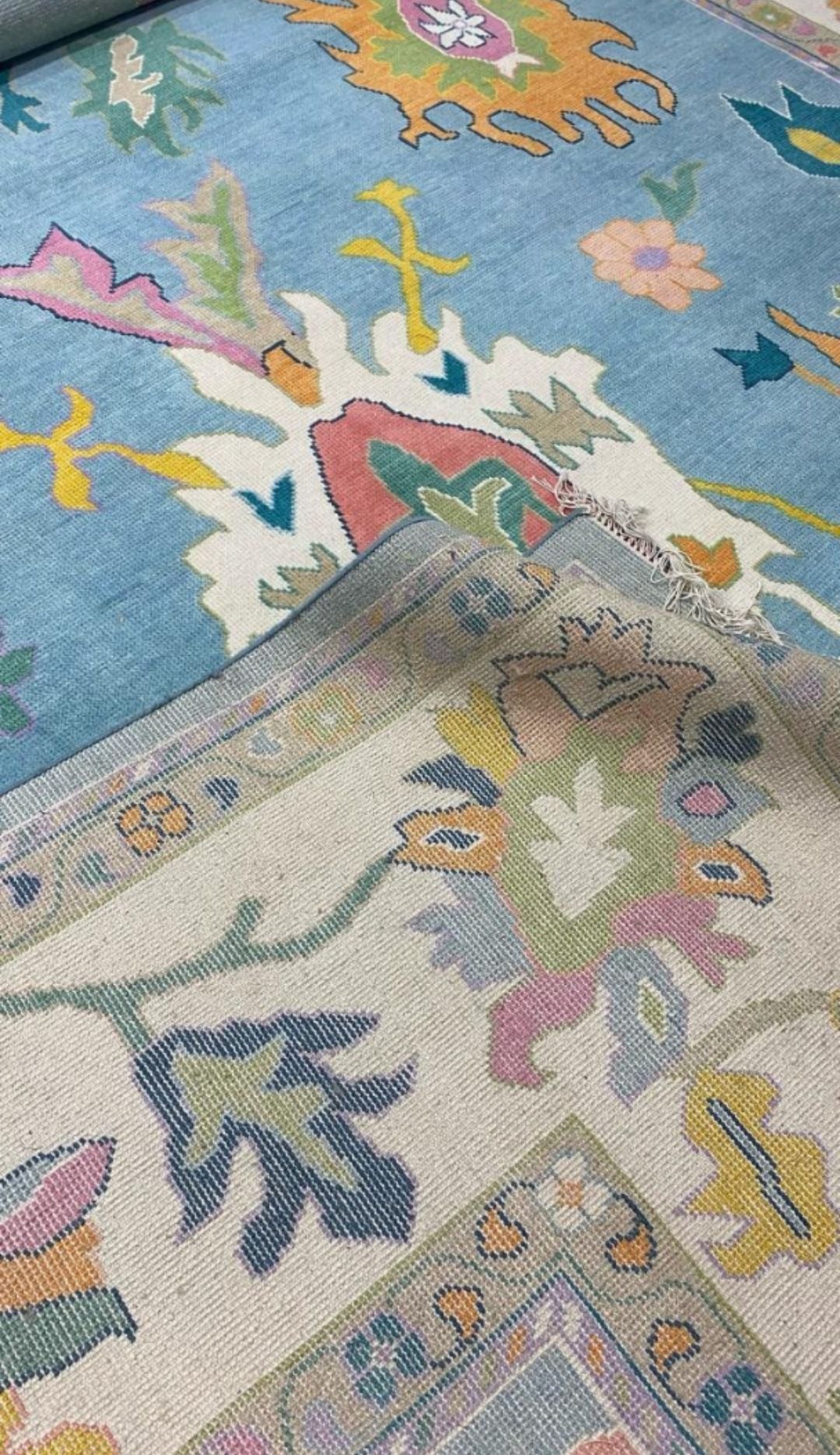 Handknotted Oushak Rug – Authentic Turkish Wool Carpet with Vibrant Floral Design | Luxury Handmade Area Rug