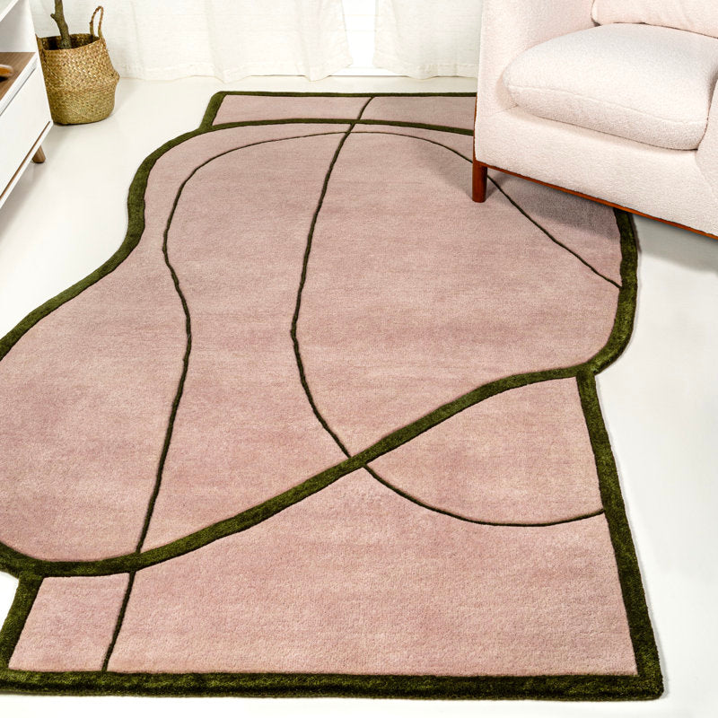 Pink Abstract Irregular Rug – Modern Hand-Tufted Carpet for Living Room or Bedroom