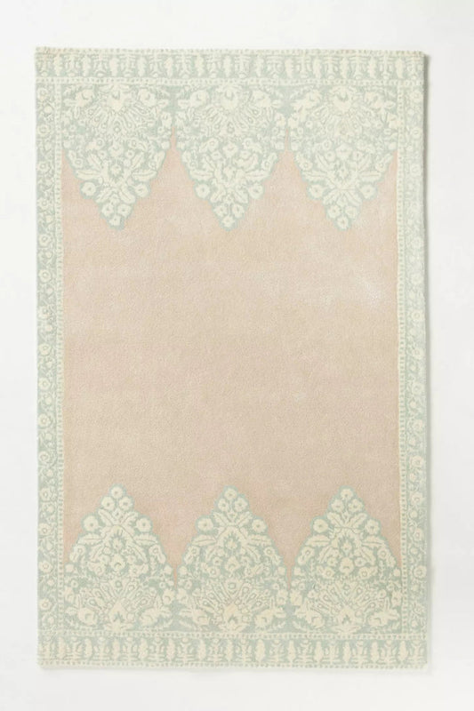 Hand Tufted Oushak Area Rug – Blush Pink & Sage Green Vintage Floral Wool Carpet, Handmade Luxury Living Room Rug, Soft Traditional Oriental Home Decor