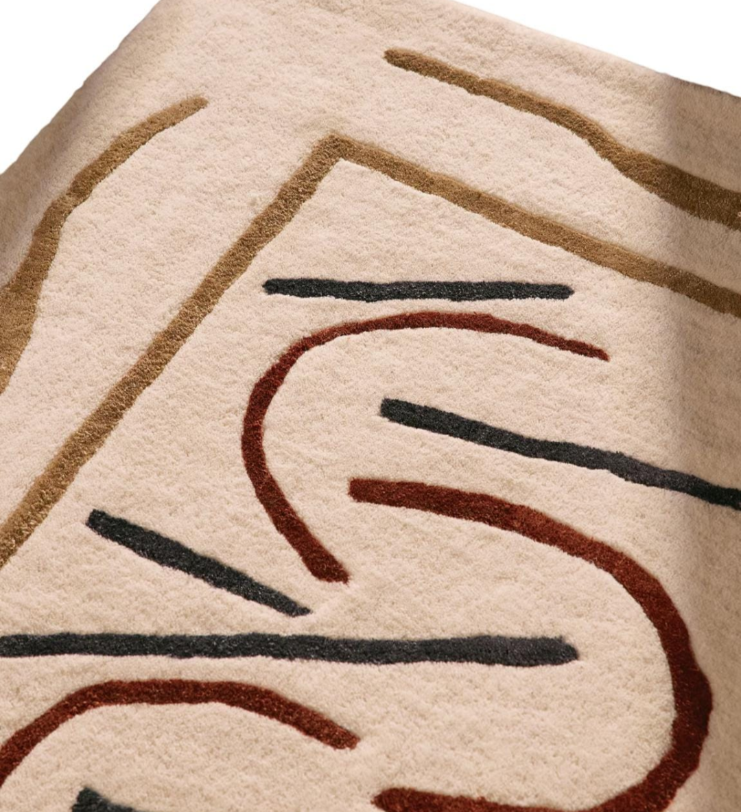 Modern Abstract Line Pattern Area Rug – Artistic Beige Carpet with Red, Black & Gold Accents for Living Room, Bedroom & Home Décor