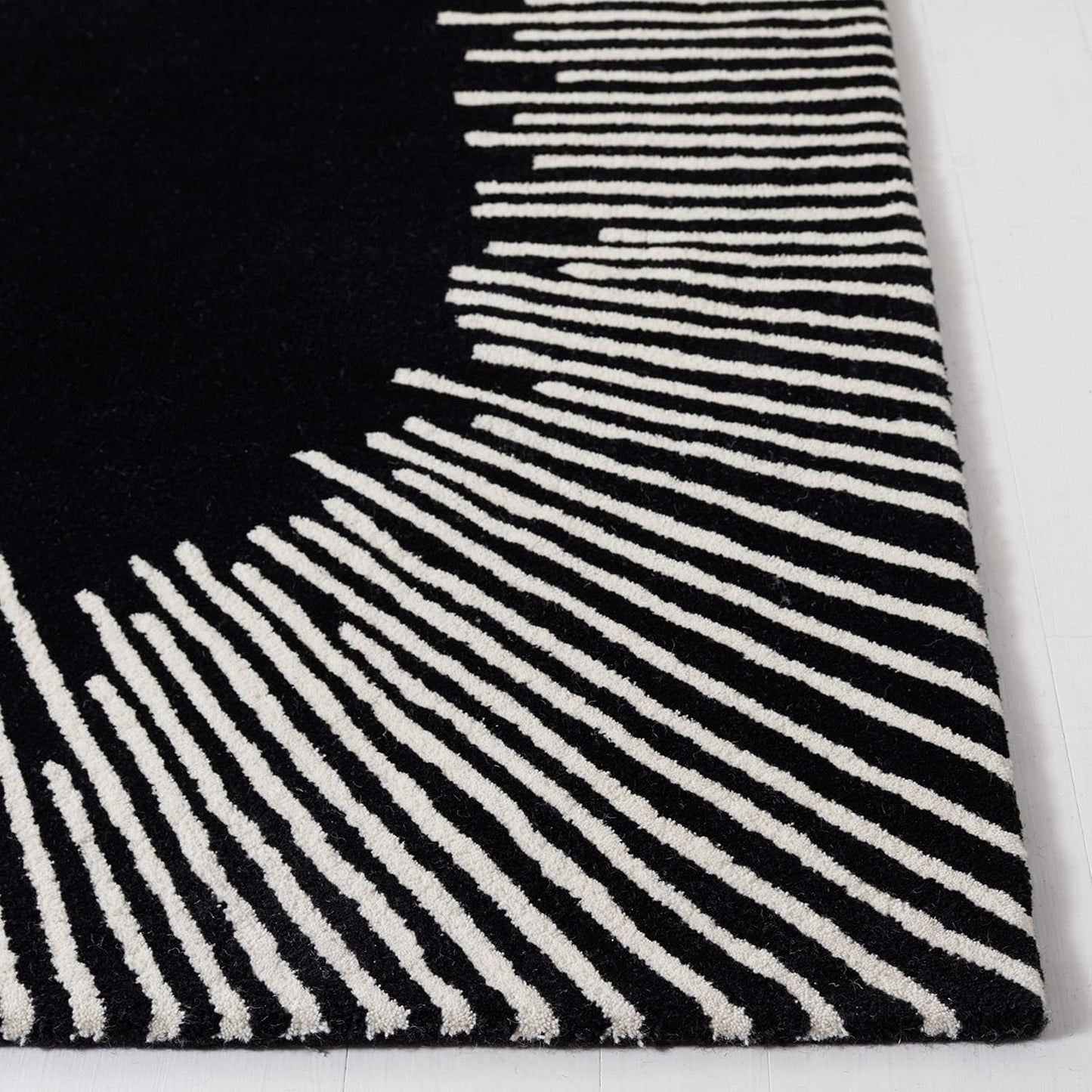 Modern Black and White Sunburst Area Rug | Contemporary Hand-Tufted Carpet for Living Room, Bedroom & Office Décor