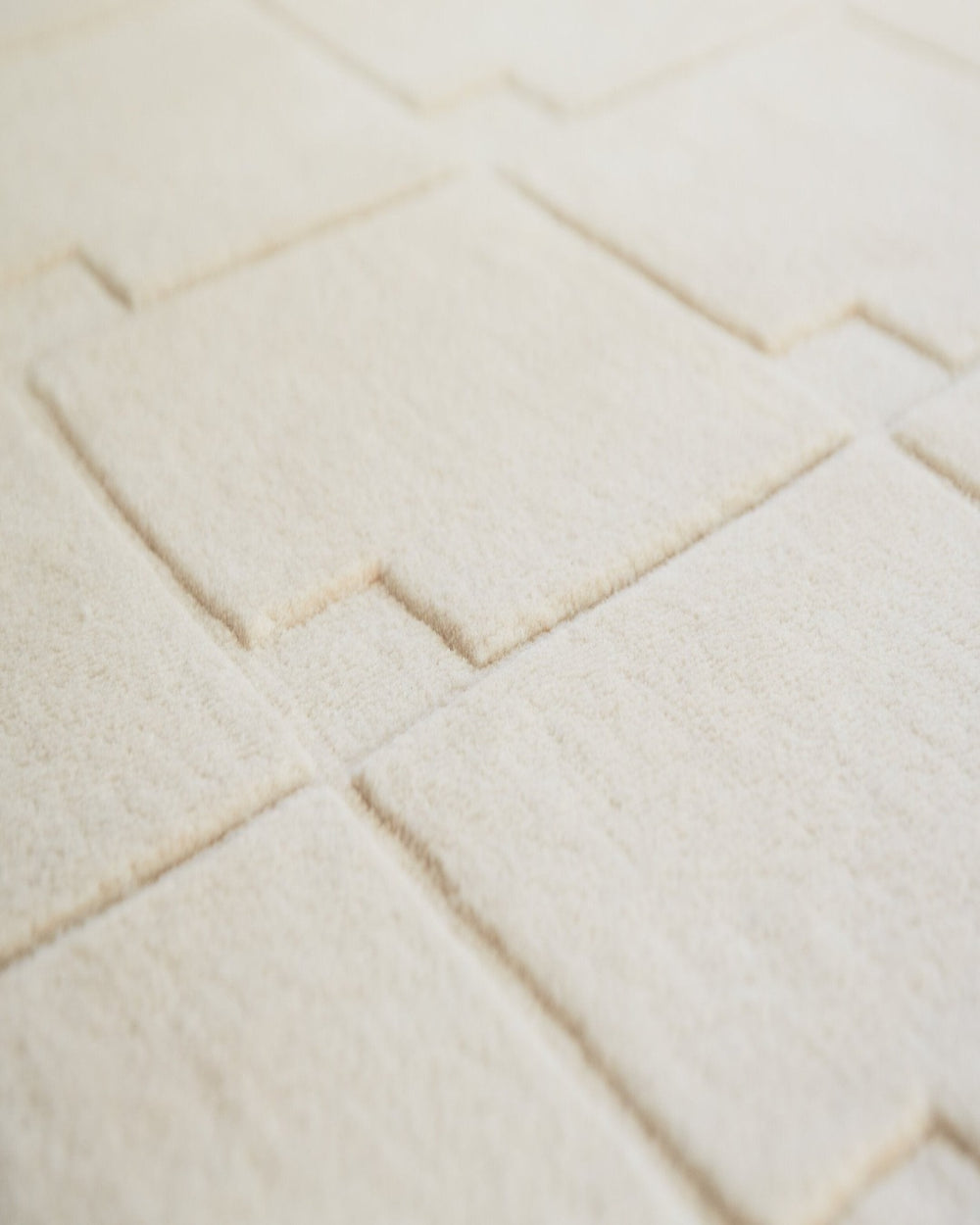 Modern Ivory Hand Tufted Wool Rug – Minimal Geometric Grid Area Rug, Contemporary Neutral Living Room Carpet, Scandinavian Style Handmade Rug