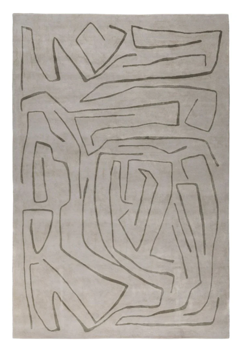 Modern Abstract Line Art Area Rug – Minimalist Neutral Grey Hand-Tufted Carpet for Living Room & Bedroom Décor
