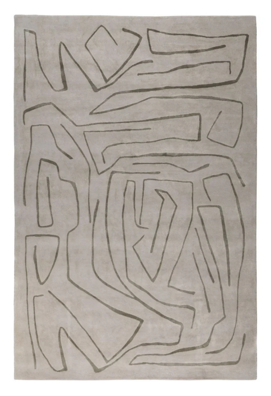 Modern Abstract Line Art Area Rug – Minimalist Neutral Grey Hand-Tufted Carpet for Living Room & Bedroom Décor