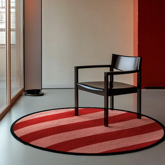 Modern Round Striped Rug – Red & Pink Circle Carpet for Living Room, Bedroom & Contemporary Home Décor