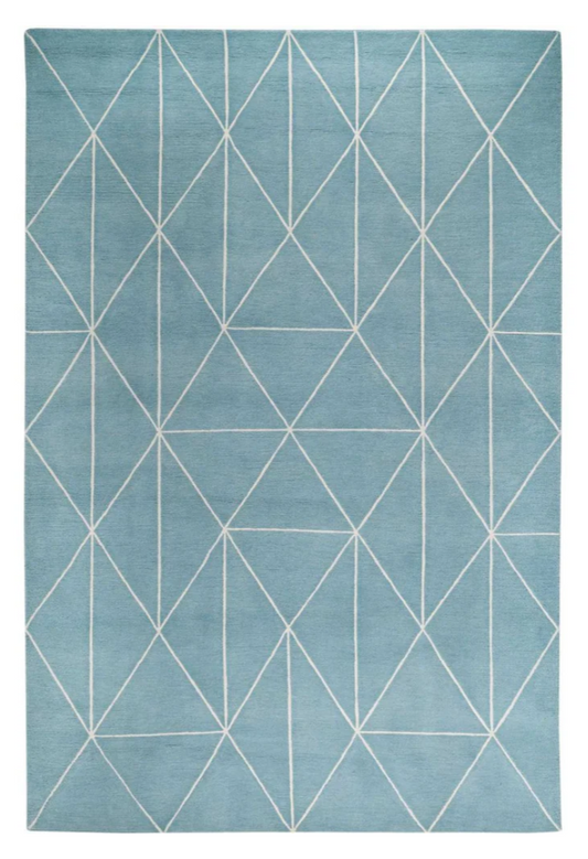 Blue Geometric Diamond Area Rug – Modern Minimalist Carpet with White Line Pattern for Living Room, Bedroom & Office Décor
