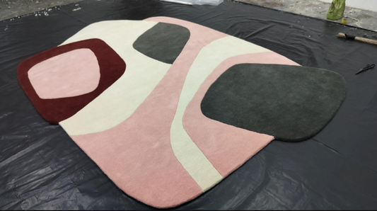 Modern Abstract Area Rug Hand Tufted Wool | Irregular Shape Carpet for Living Room, Bedroom